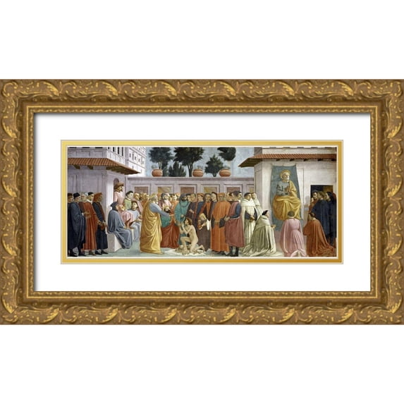 Masaccio, 24x12 Gold Ornate Wood Framed with Double Matting Museum Art Print Titled - St. Peter Resurrects The Child of Theophilus