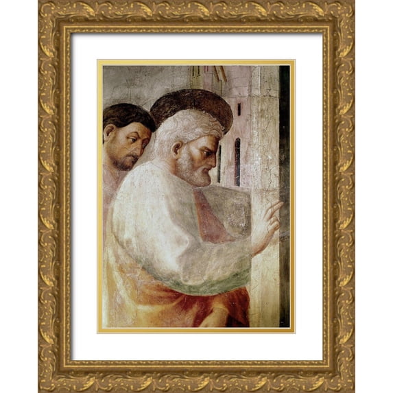Masaccio, 24x32 Gold Ornate Wood Framed with Double Matting Museum Art Print Titled - Healing of The Cripple and The Resurrection Oftabitha
