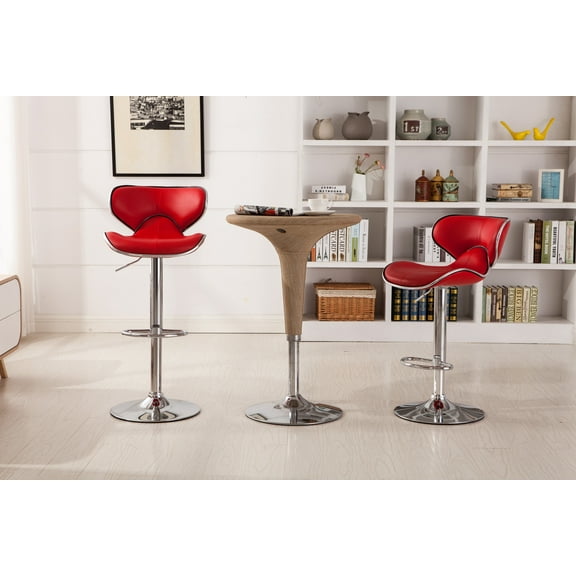 Masaccio Upholstery Airlift Adjustable Swivel Bar stools with Chrome Base, Set of 2, Red