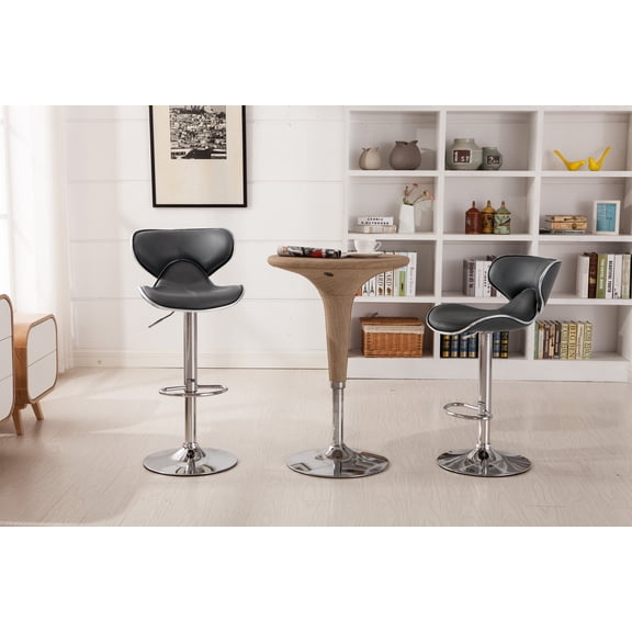 Masaccio Upholstery Airlift Adjustable Swivel Barstool with Chrome Base, Set of 2, Grey