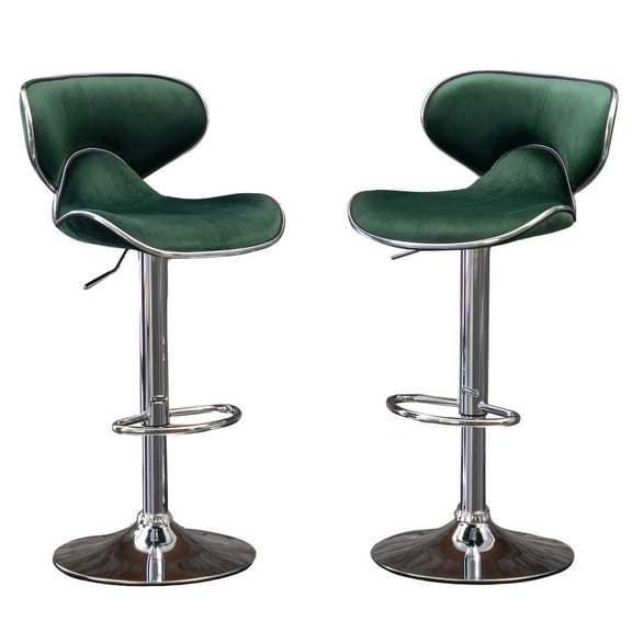 Masaccio Velvet Upholstered Adjustable Swivel Barstool(Set of 2) in Green