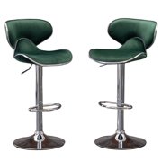 Masaccio Velvet Upholstered Adjustable Swivel Barstool(Set of 2) in Green