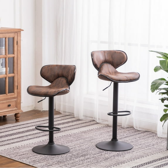Masaccio Weathered Upholstery Airlift Adjustable Swivel Barstool with Chrome Base, Set of 2, Grey