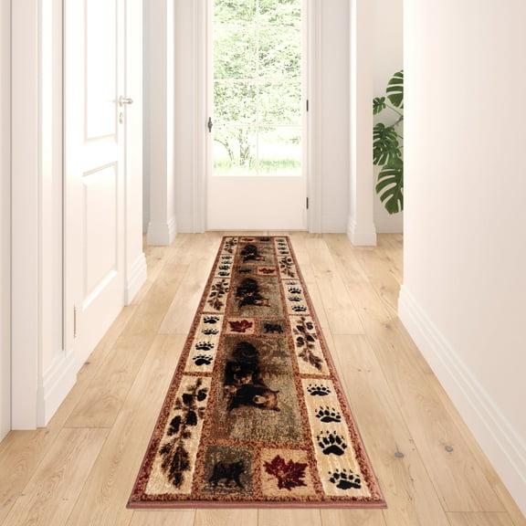 Masada Rugs 2'x7' Cabin/Lodge Area Rug Runner with Bear and Cub Scene