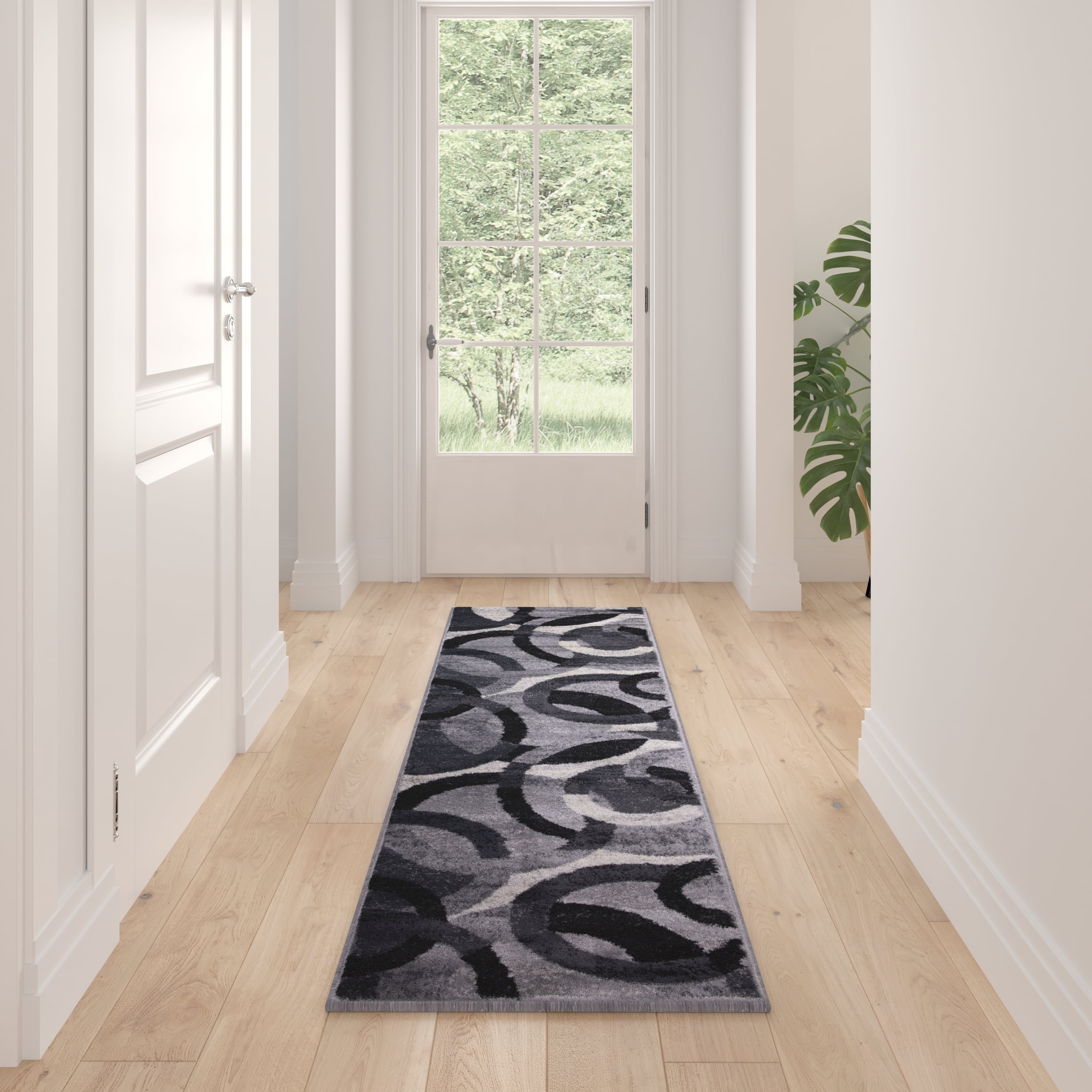 Masada Rugs Accent Rug with Interlocking Circle Pattern in Black/Grey ...