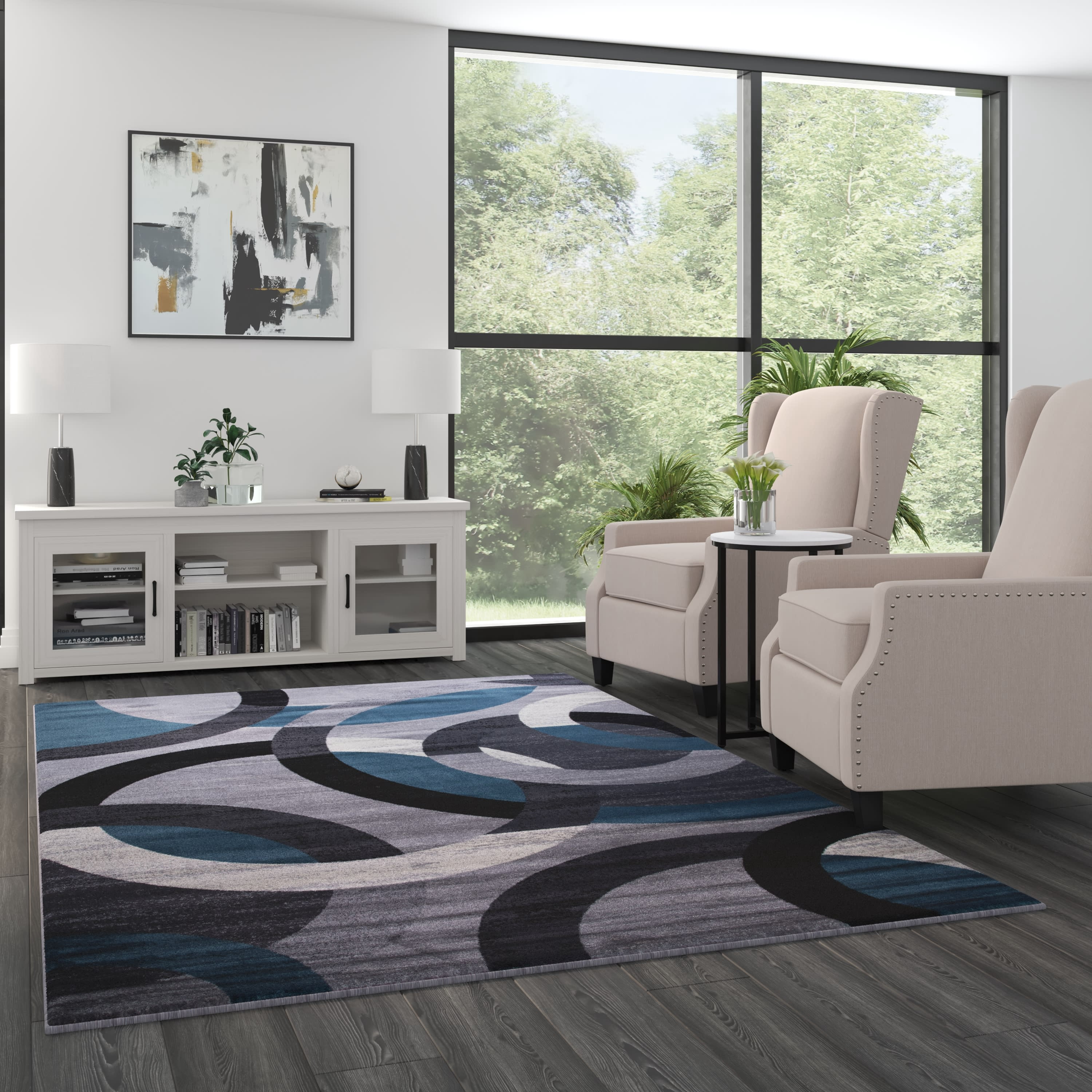 Interlocking Two Rugs Masada Rugs Accent Rug with Interlocking Circle Pattern in Blue and ...