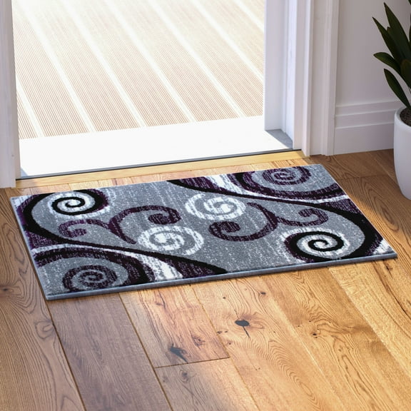 Masada Rugs Area Rug Modern Contemporary Design 1100 Purple Grey White Black (2 Feet X 3 Feet) Mat