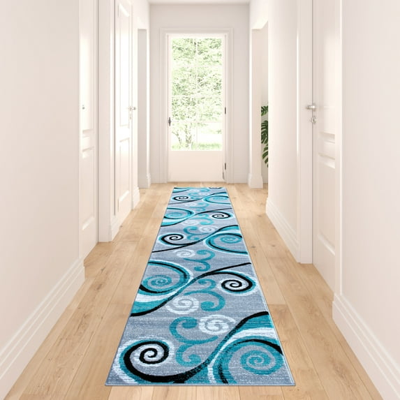 Masada Rugs Area Rug Modern Contemporary Design 1100 Turquoise Grey White Black (2 Feet 4 Inch X 11 Feet) Runner