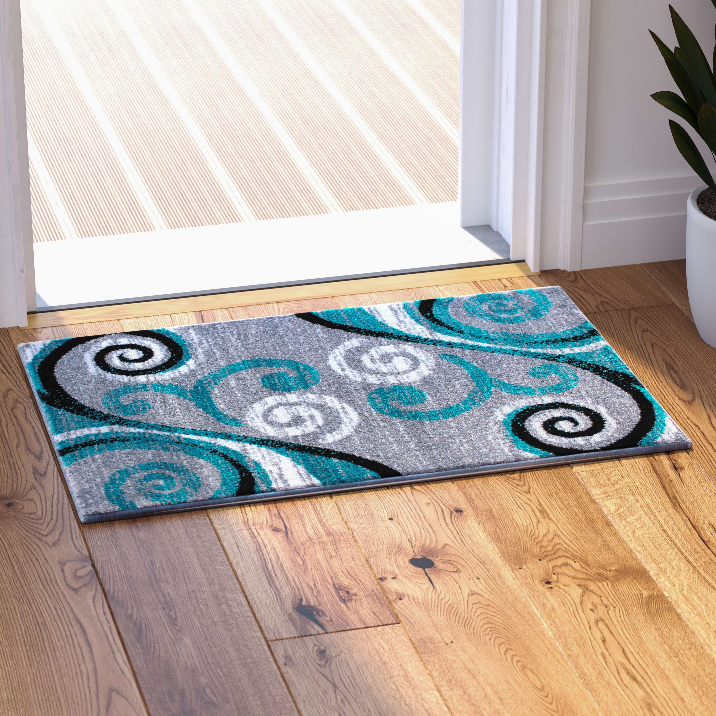 Masada Rugs Area Rug Modern Contemporary Design 1100 Turquoise Grey