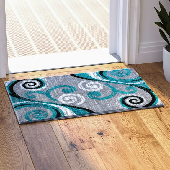 Masada Rugs Area Rug Modern Contemporary Design 1100 Turquoise Grey White Black (2 Feet X 3 Feet) Mat