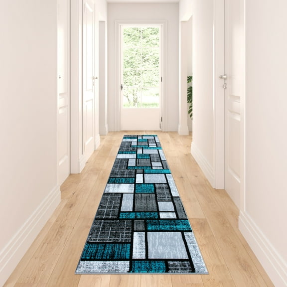 Masada Rugs Area Rug Modern Contemporary Design 1110 Turquoise Grey White Black (2 Feet 4 Inch X 11 Feet) Long Runner