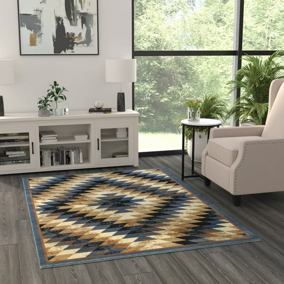 Masada Rugs Area Rug Southwest Distressed Design 1106 Blue Black Brown Beige (5 Feet 3 Inch X 7 Feet 3 Inch)