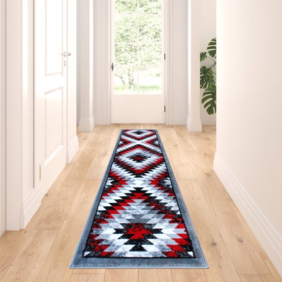 Masada Rugs Area Rug Southwest Distressed Design 1106 Red Grey White Black (2 Feet X 7 Feet 3 Inch) Runner