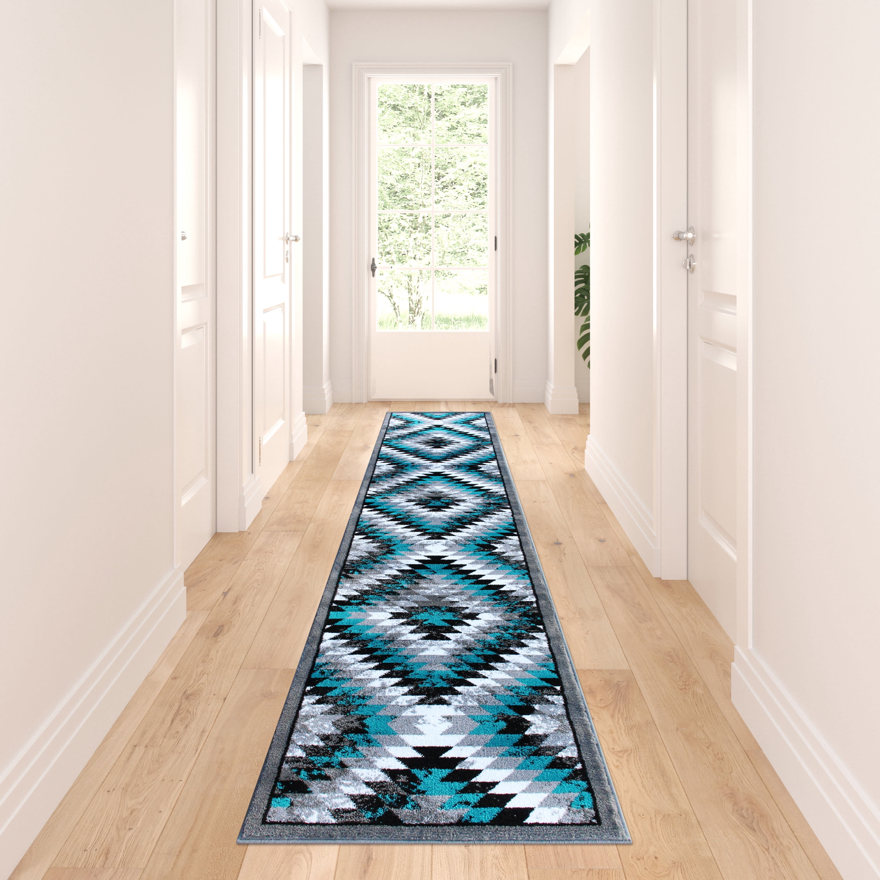 32x12 Inch Rug Masada Rugs Area Rug Southwest Distressed Design 1106 Turquoise Grey ...