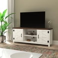 thumbnail image 1 of Masada Rugs Barn Door TV Stand with Adjustable Middle Shelf, Walnut and White, 1 of 12
