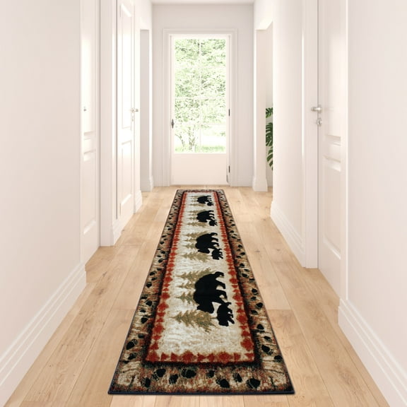 Masada Rugs Cabin Lodge Area Rug Bear and Cub scene (2 Feet 8 Inch X 10 Feet) Runner
