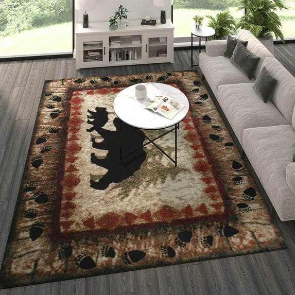 Masada Rugs Cabin Lodge Area Rug Bear and Cub scene (8 Feet X 10 Feet)