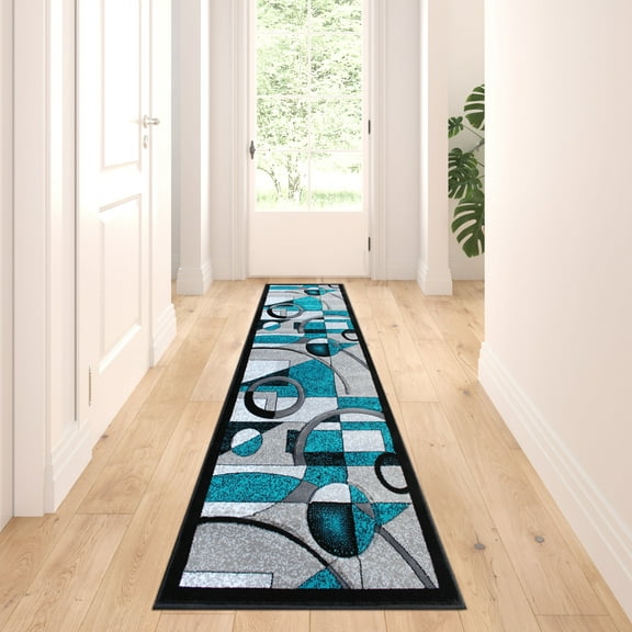 Masada Rugs Hand Carved Runner Area Rug Modern Contemporary Turquoise Grey Black (2 Feet 8 Inch X 10 Feet) Runner