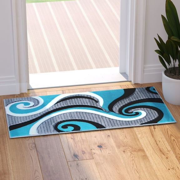 Masada Rugs High Quality Hand Carved Area Rug Modern Contemporary Turquoise White Grey Black (2 Feet X 3 Feet 4 Inch) Mat