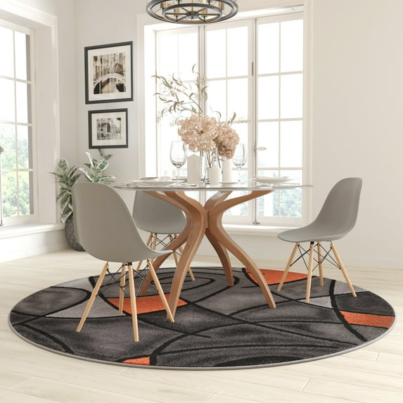 Masada Rugs Masada Rugs 7'x7' Round Modern Contemporary Round Area Rug in Orange, Gray, and Black