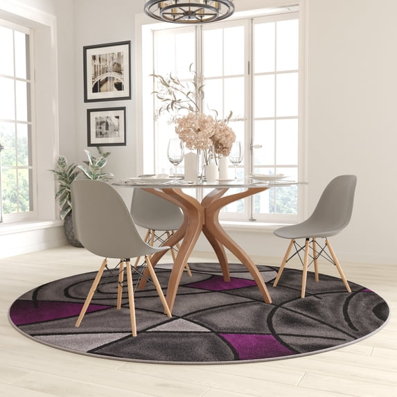 Masada Rugs Masada Rugs 7'x7' Round Modern Contemporary Round Area Rug in Purple, Gray, and Black