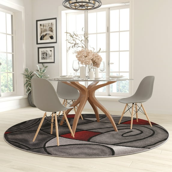 Masada Rugs Masada Rugs 7'x7' Round Modern Contemporary Round Area Rug in Red, Gray and Black