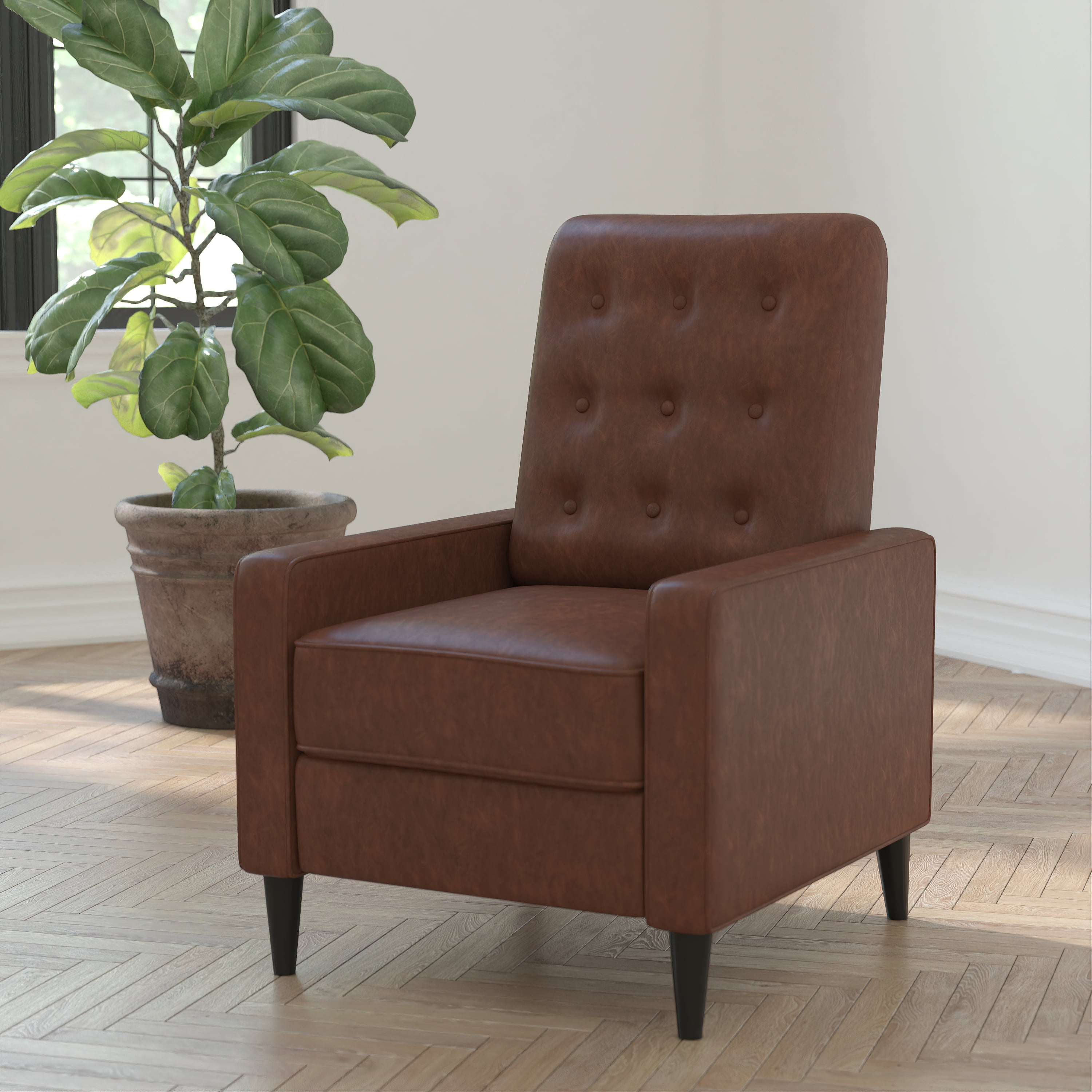 Recliner Rug Masada Rugs Mid-Century Modern Faux Leather Upholstered Button Tufted ...