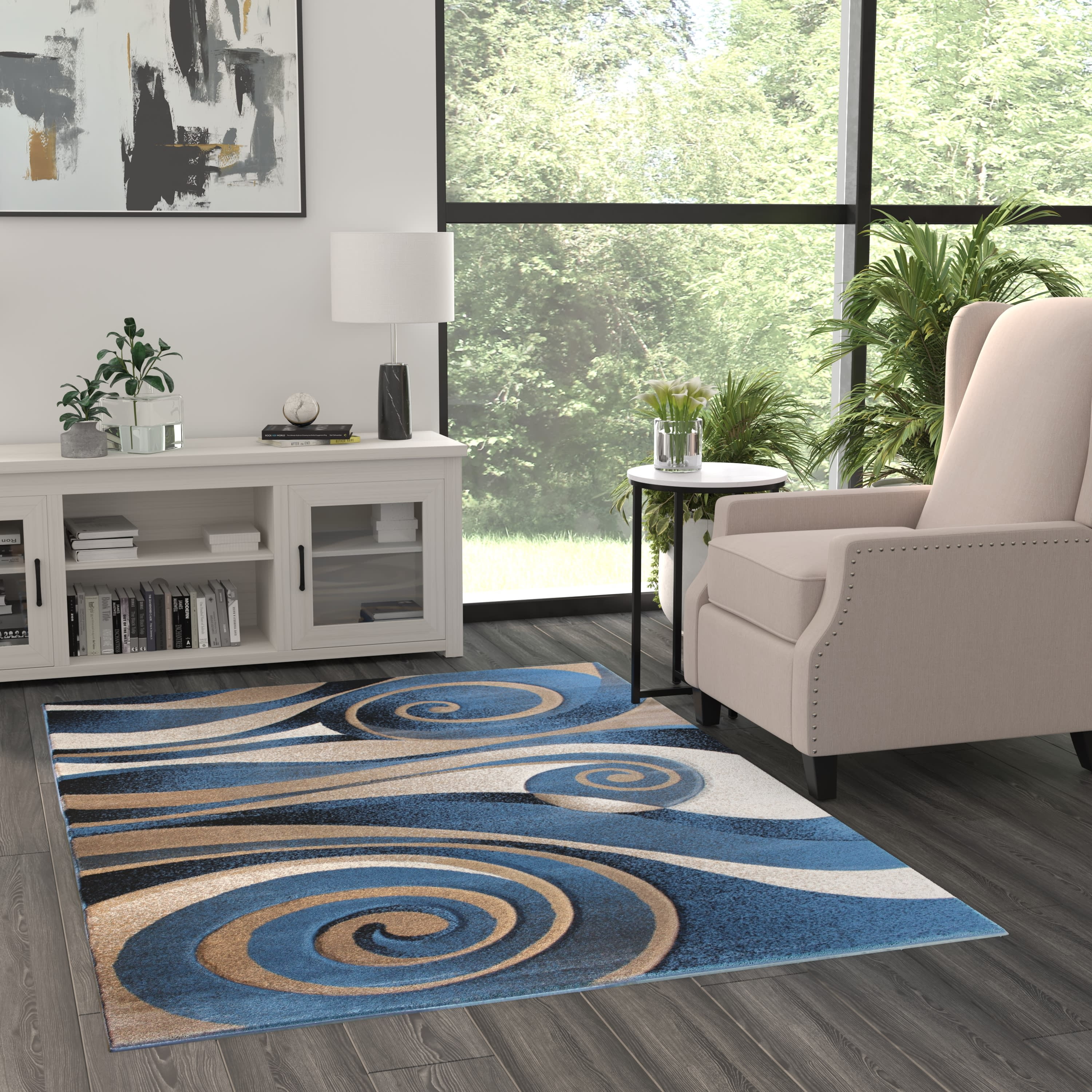 Masada Rugs Modern Area Rug Design Sculpture 258 Blue (5 Feet 2 Inch X ...