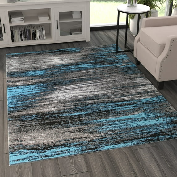 Masada Rugs Modern Contemporary Area Rug, Blue Grey Black (5 Feet X 7 Feet)