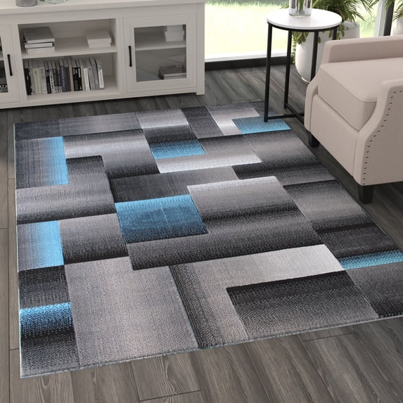 Masada Rugs Modern Contemporary Area Rug, Blue Grey Black (5 Feet X 7 Feet)