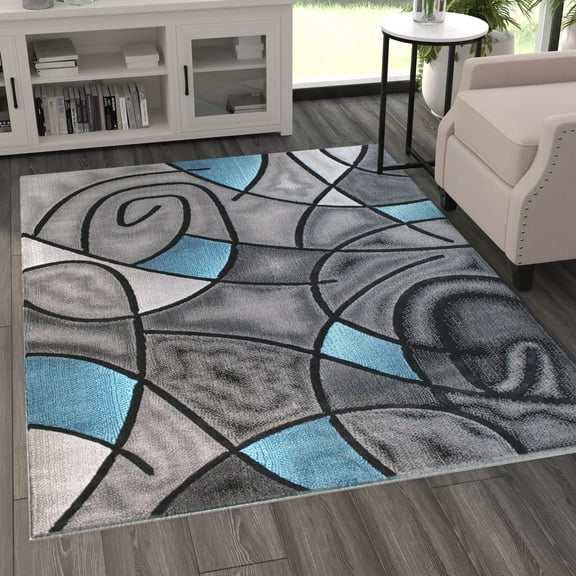 Masada Rugs Modern Contemporary Area Rug, Blue Grey Black (5 Feet X 7 Feet)