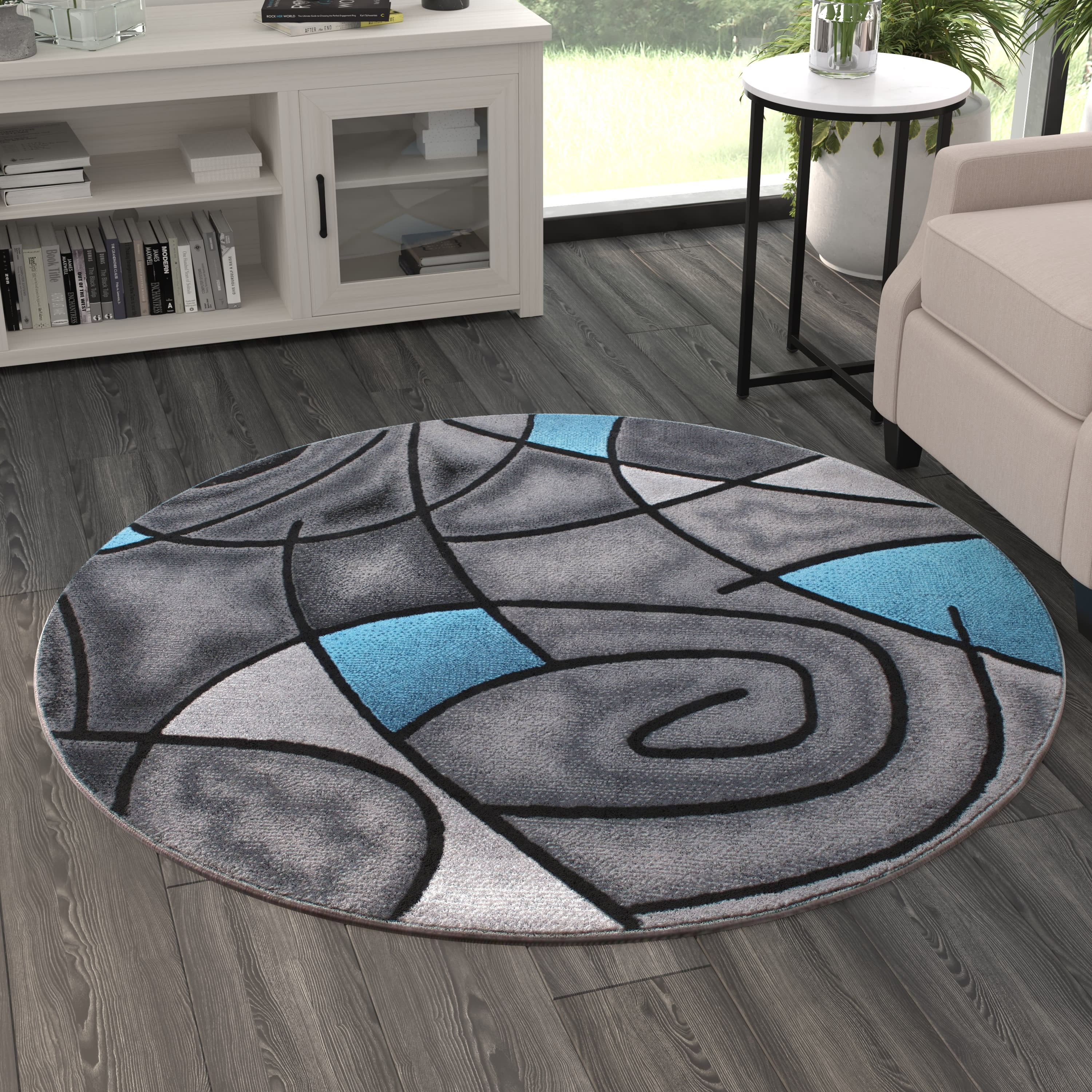 Masada Rugs Modern Contemporary Area Rug, Blue Grey Black (6 Feet 7 ...
