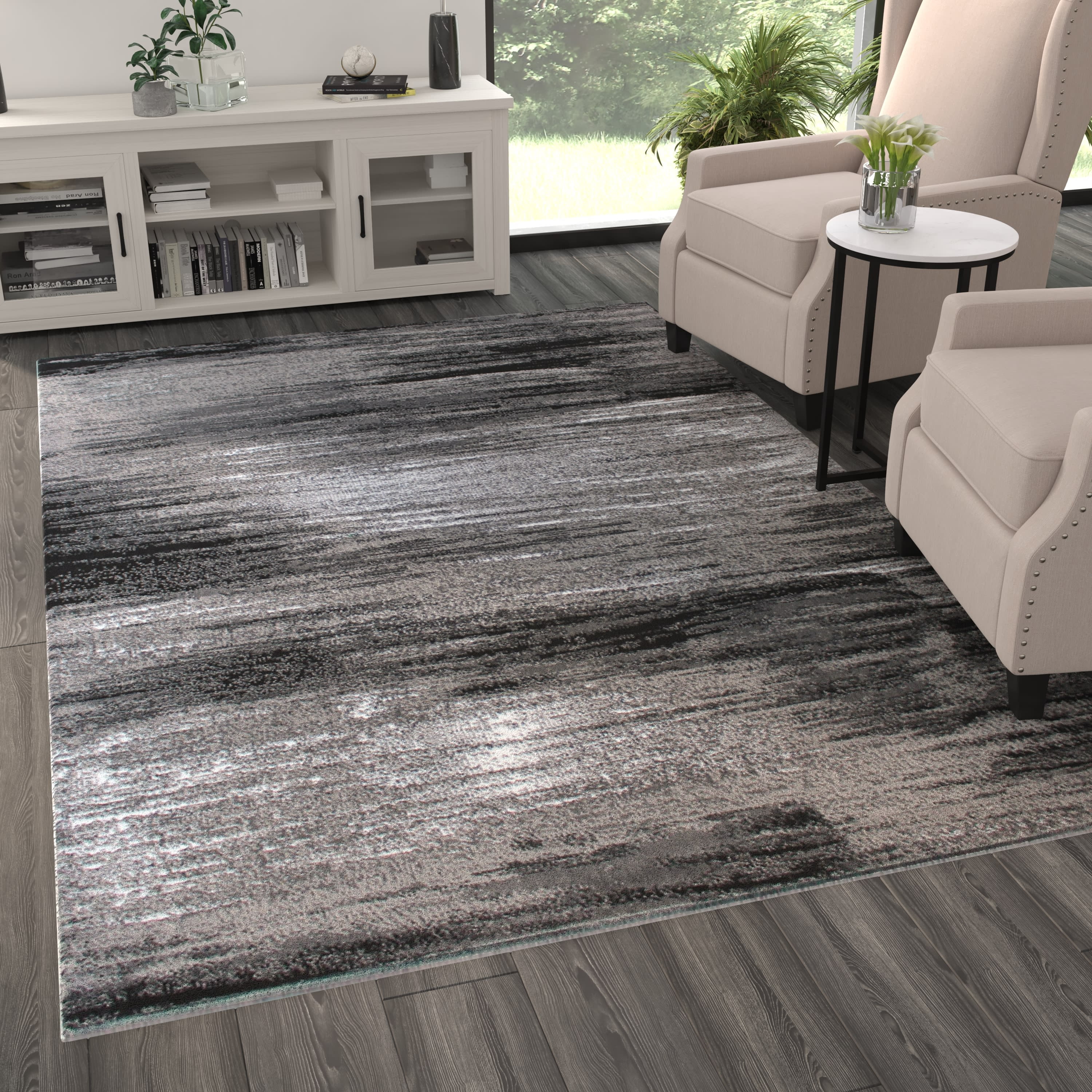 Masada Rugs Modern Contemporary Area Rug, Grey Black White (6 Feet X 9