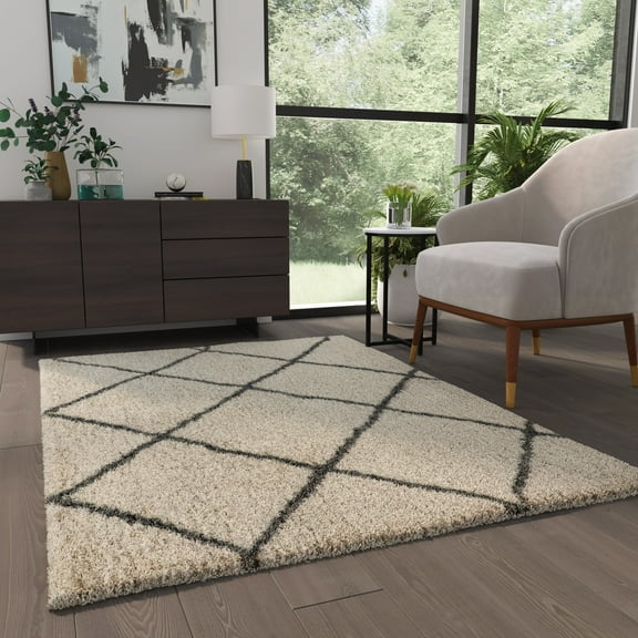 Masada Rugs Modern Contemporary Area Rug, Ivory Gray (5 Feet x 7 Feet)