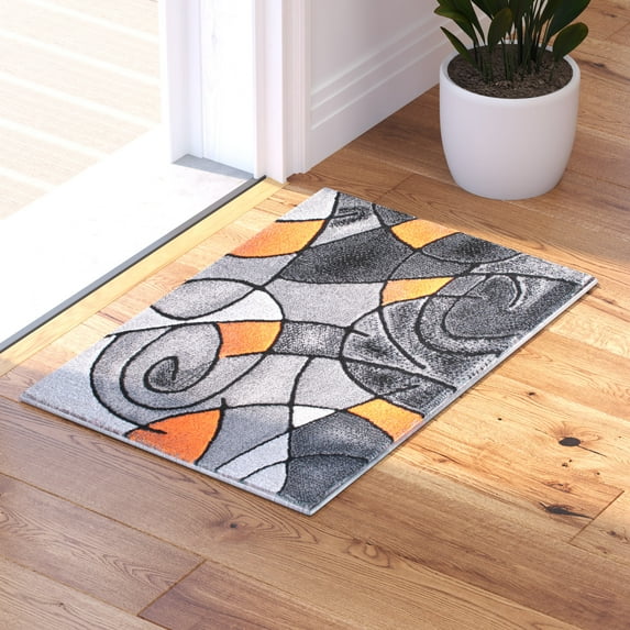 Masada Rugs Modern Contemporary Area Rug Mat, Orange Grey Black (2 Feet X 3 Feet) Mat