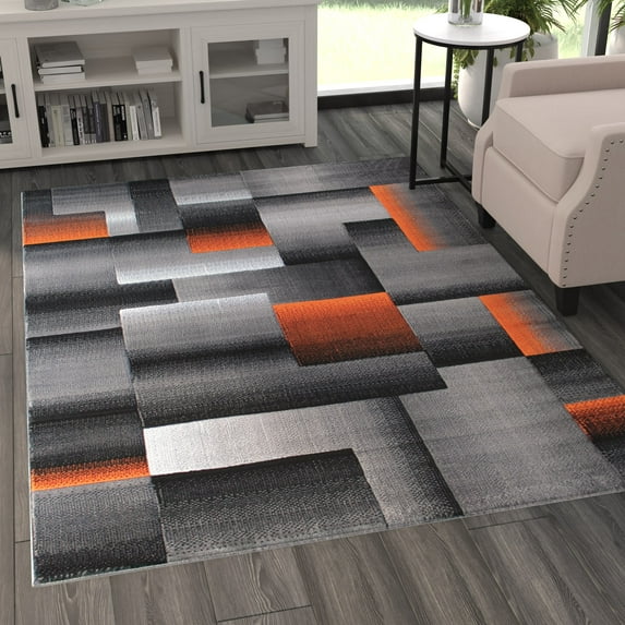 Masada Rugs Modern Contemporary Area Rug, Orange Grey Black (5 Feet X 7 Feet)