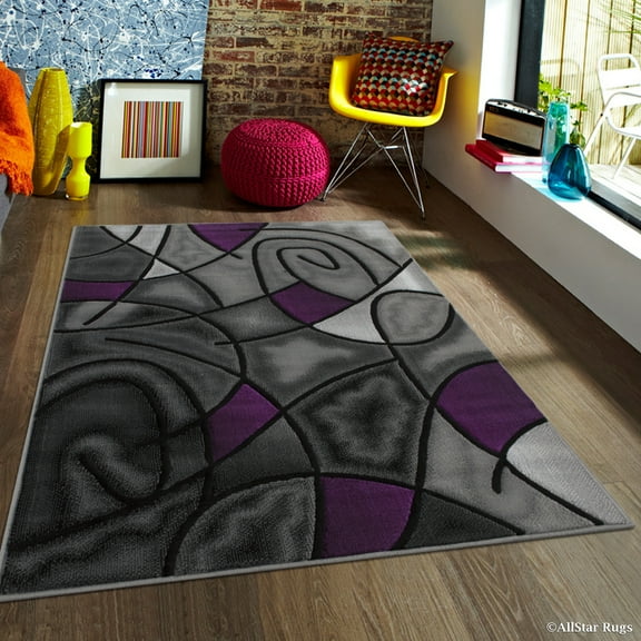 Masada Rugs Modern Contemporary Area Rug, Purple Grey Black (5 Feet X 7 Feet)