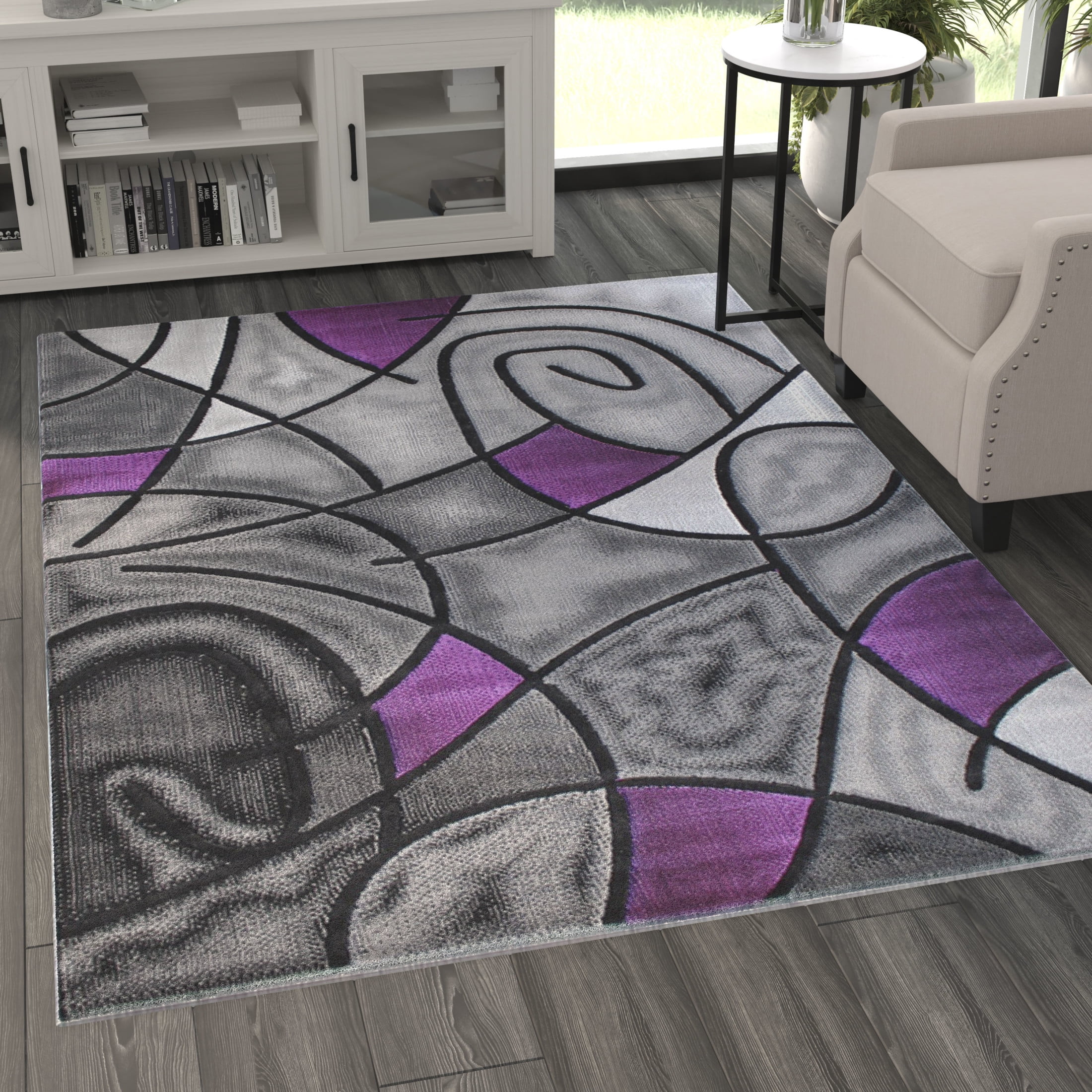 Allstar 5x7 Purple & Charcoal Grey Modern Area Rug, Abstract Mosaic ...