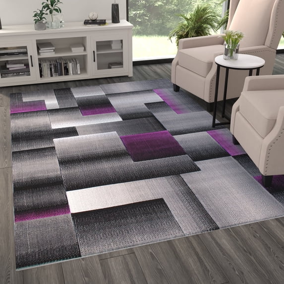 Masada Rugs Modern Contemporary Area Rug, Purple Grey Black (6 Feet X 9 Feet)