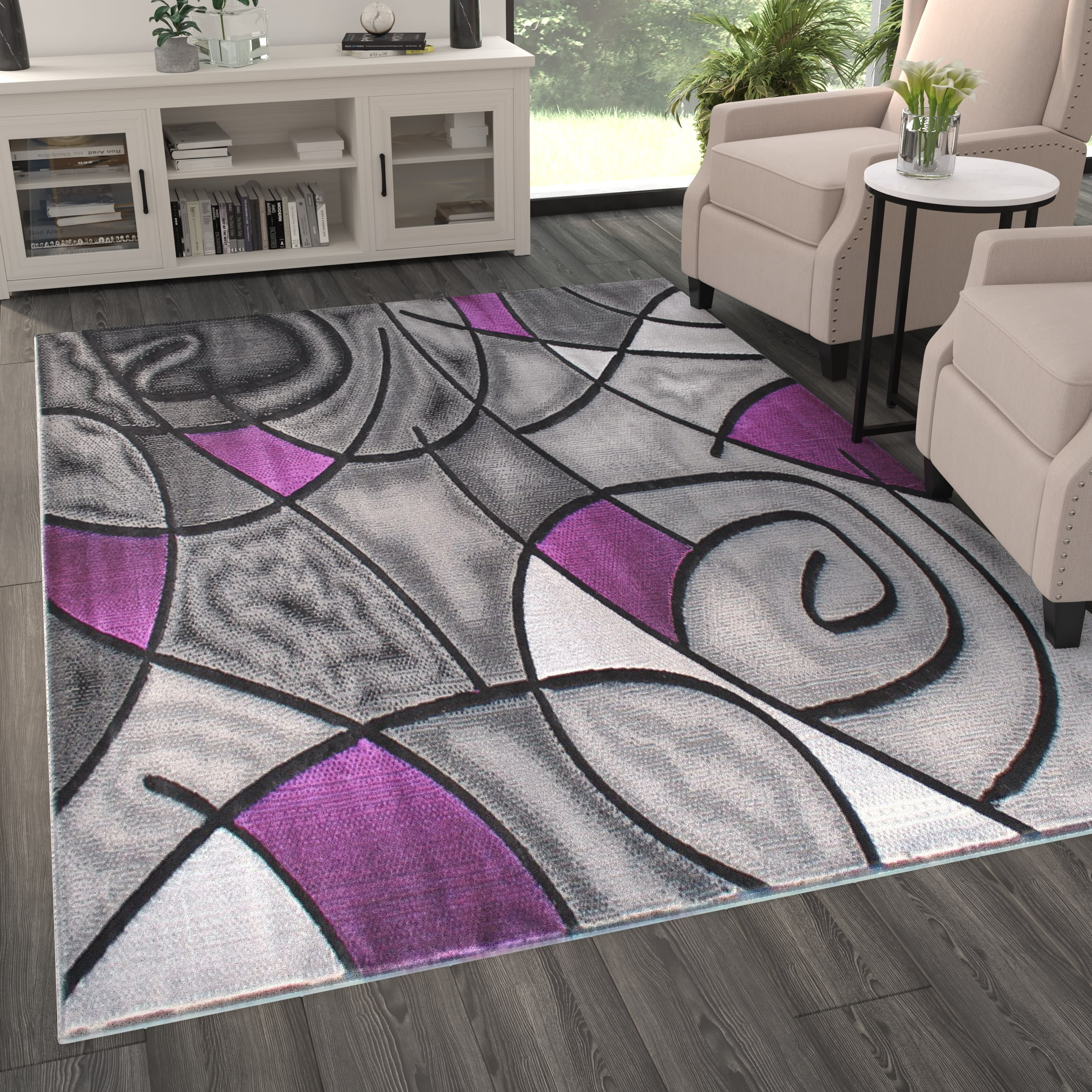Masada Rugs Modern Contemporary Area Rug, Purple Grey Black (6 Feet X 9