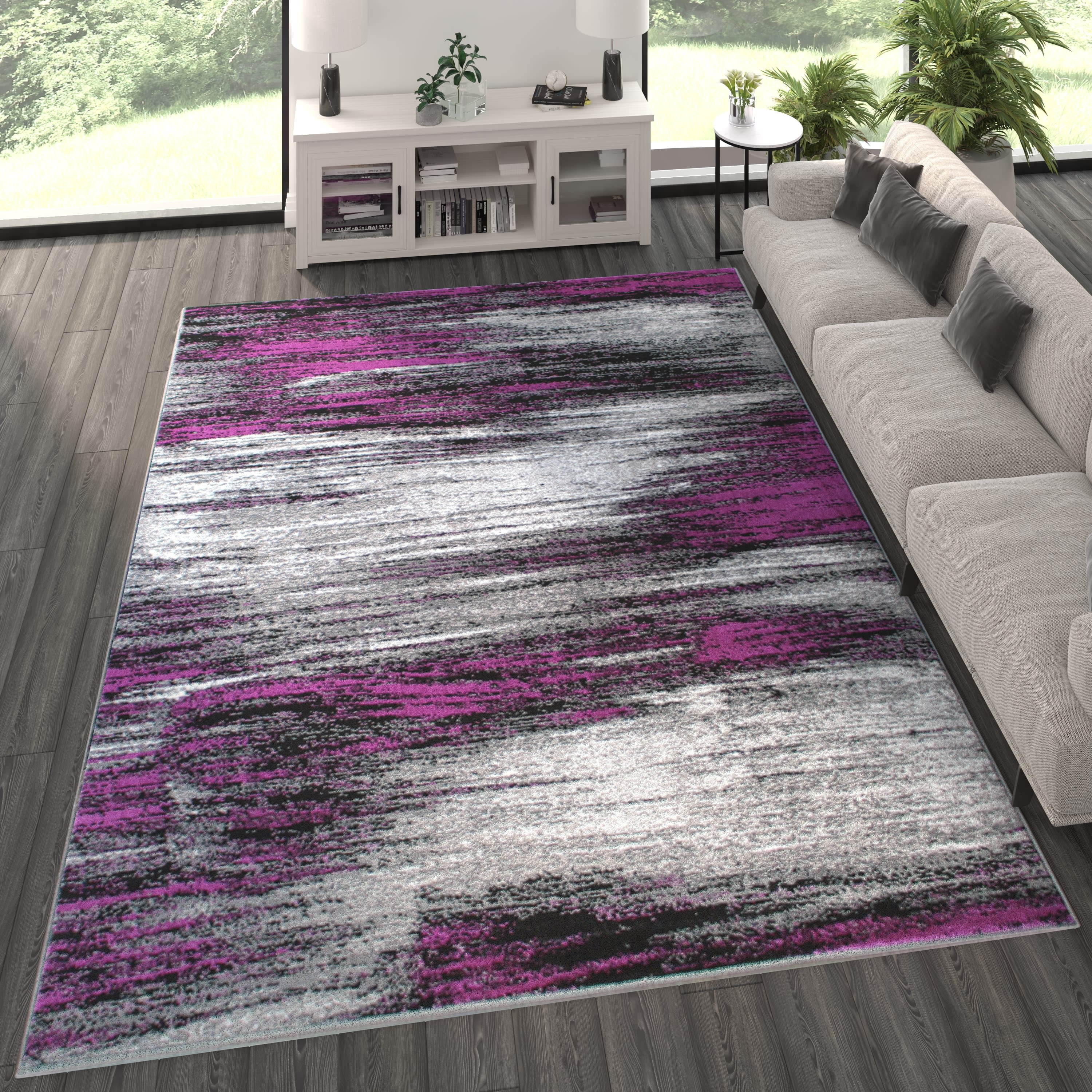 Masada Rugs Modern Contemporary Area Rug, Purple Grey Black (8 Feet X