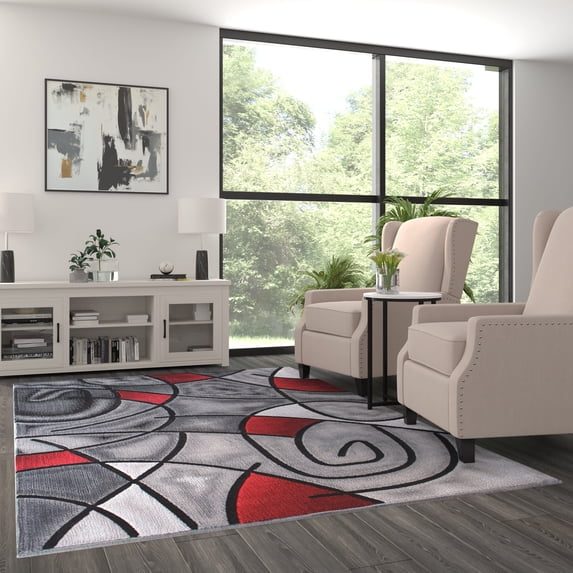 Masada Rugs Modern Contemporary Area Rug, Red Grey Black (6 Feet X 9 Feet)