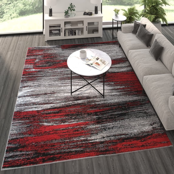 Masada Rugs Modern Contemporary Area Rug, Red Grey Black (8 Feet X 10 Feet)
