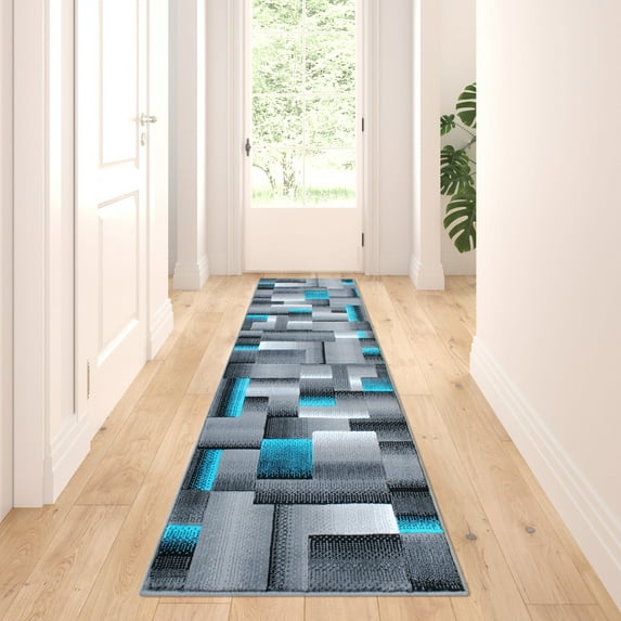 Masada Rugs Modern Contemporary Area Rug, Turquoise Grey Black (2 Feet X 7 Feet) Runner