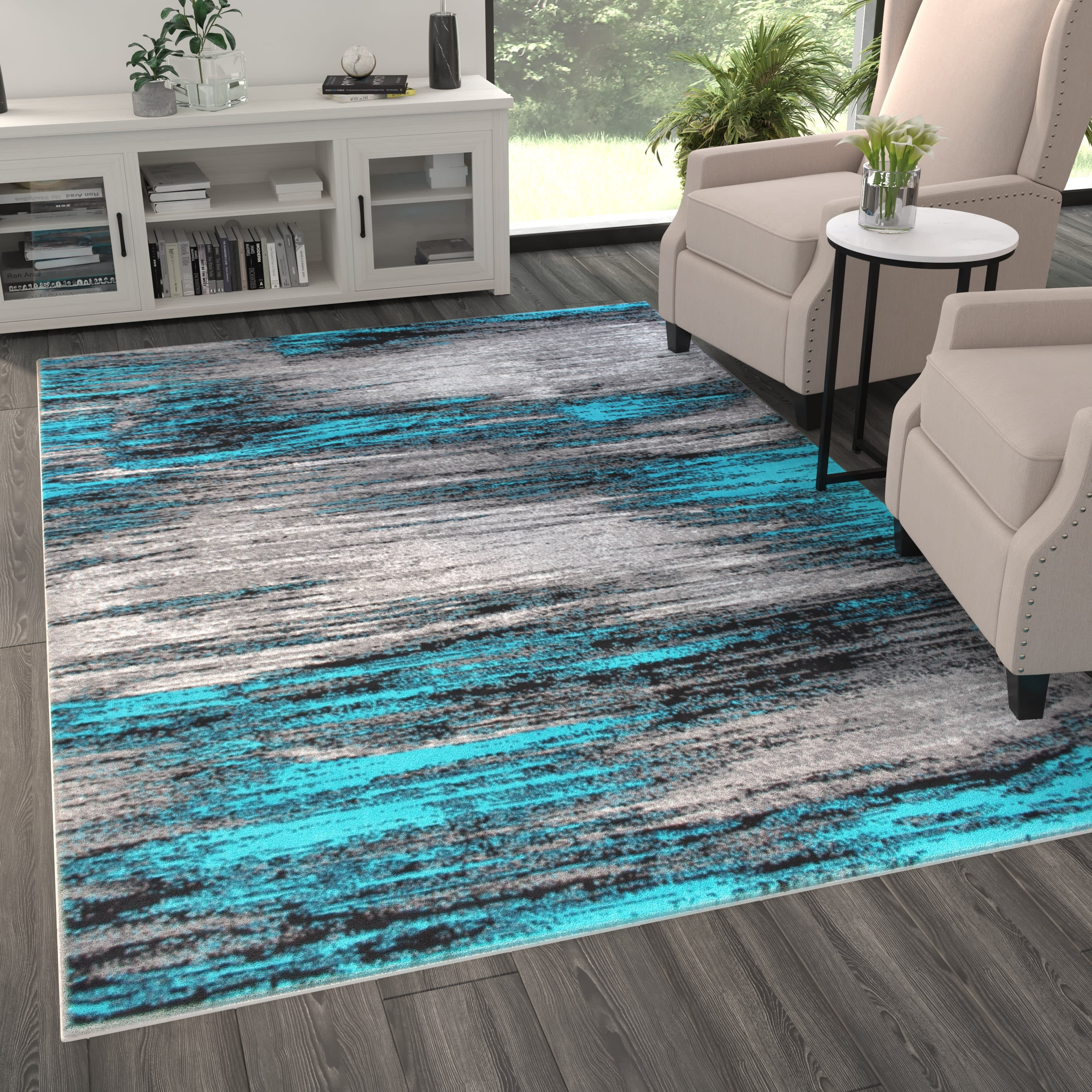 Modern Blue and Gray Tufted Synthetic 6' x 9' Area Rug
