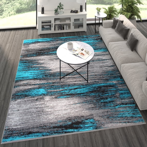 Masada Rugs Modern Contemporary Area Rug, Turquoise Grey Black (8 Feet X 10 Feet)