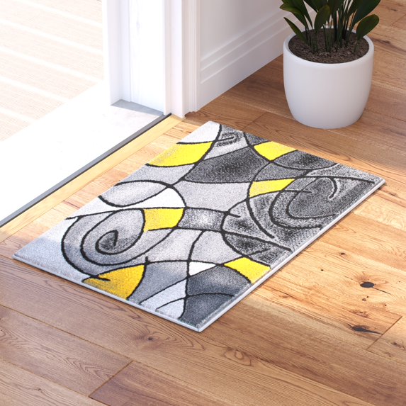 Masada Rugs Modern Contemporary Area Rug, Yellow Grey Black (2 Feet X 3 Feet)