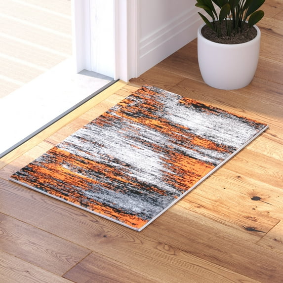 Masada Rugs Modern Contemporary Mat Area Rug, Orange Grey Black (2 Feet X 3 Feet) Mat