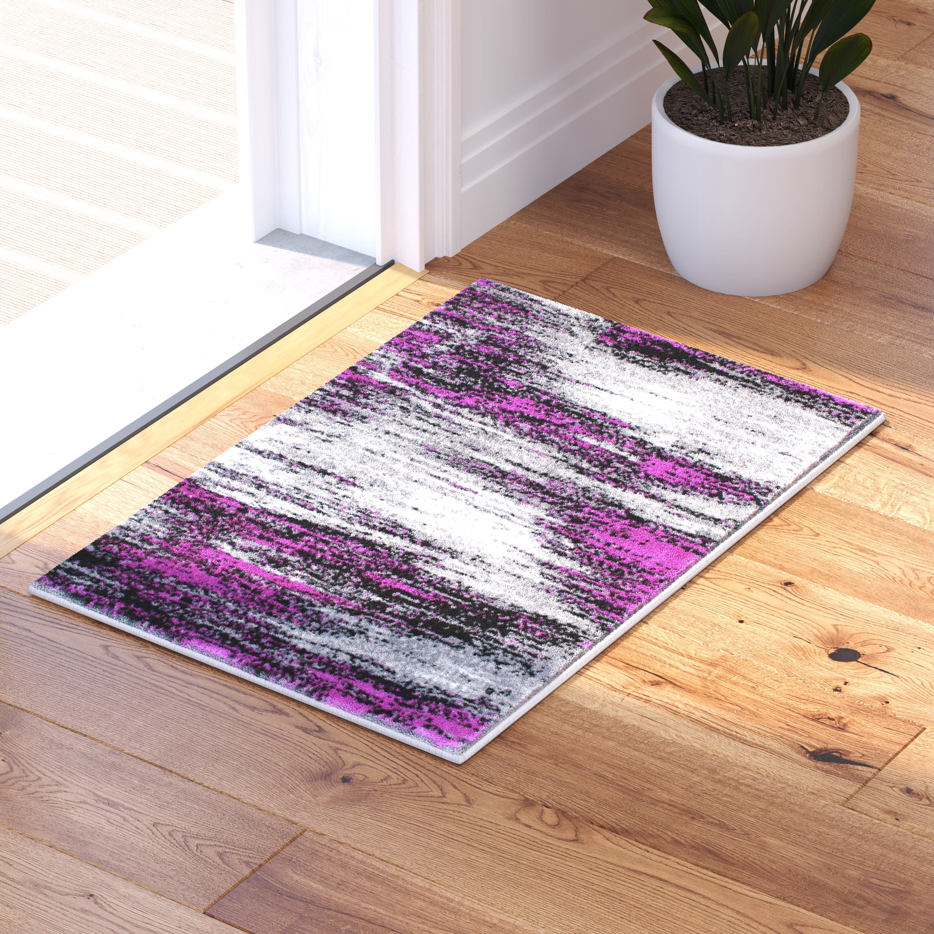 Masada Rugs Modern Contemporary Mat Area Rug, Purple Grey Black (2 Feet