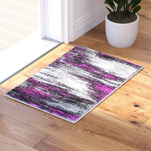 Masada Rugs Modern Contemporary Mat Area Rug, Purple Grey Black (2 Feet X 3 Feet) Mat